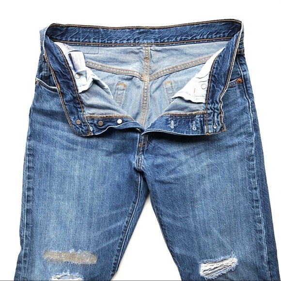 Levi's 501 High Rise Jeans Distressed Button Fly Medium Denim - Picture 6 of 14